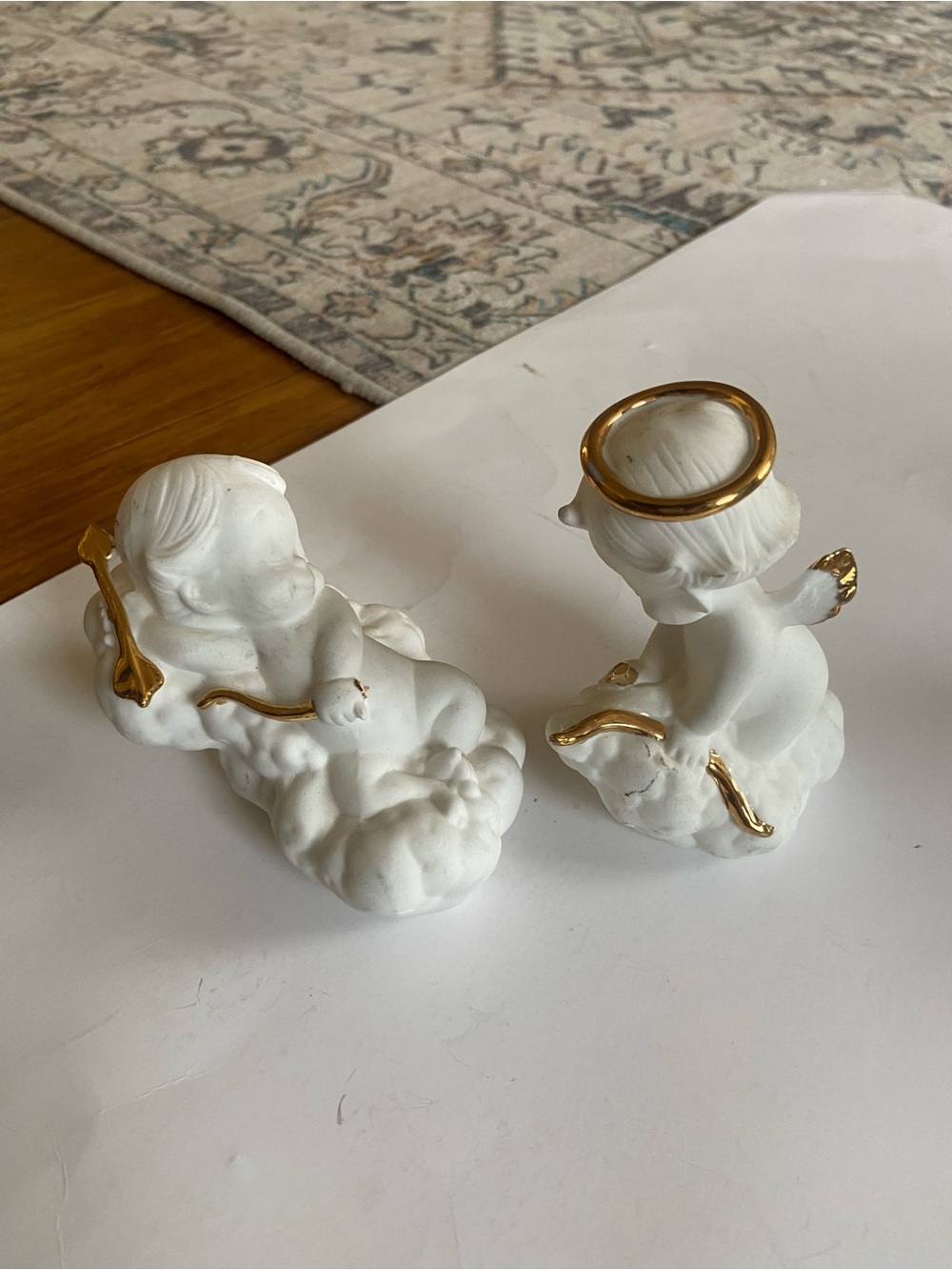 Heavenly Bodies White and Gold Ceramic Cherub Figurines - Decorative Home Accent